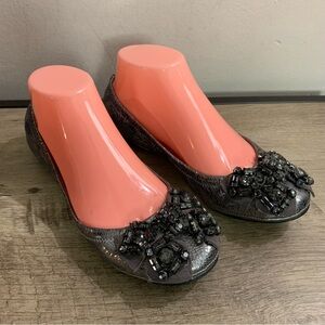Women's TORY BURCH Silver AZALEA Dark Crystal RHINESTONE Designer BALLET FLATS
